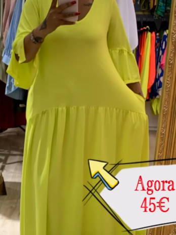 Vestido Decote V Folho Manga